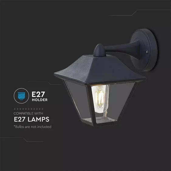 Wall Lamp E27 Matt Balck Clear Glass
