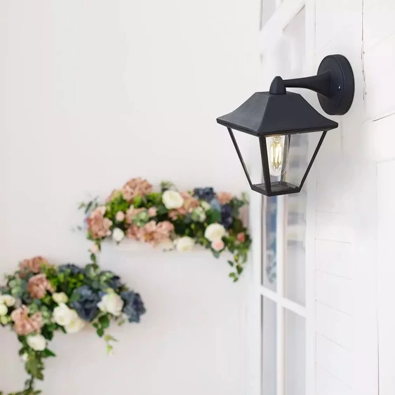 Wall Lamp E27 Matt Balck Clear Glass