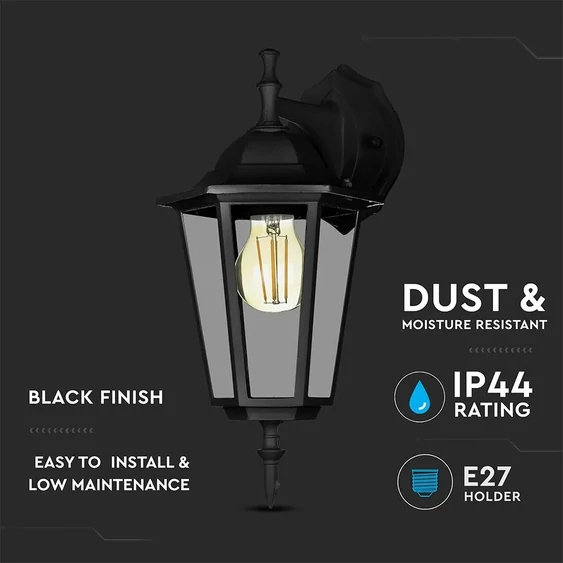 Wall Lamp E27 Matt Black Down