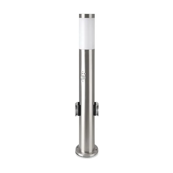 E27 Bollard Lamp 60CM  PIR Sensor With 2 EU Plug Sockets  Stainless Steel Satin Nickel IP44