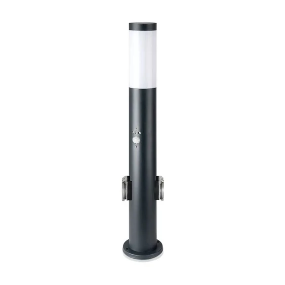 E27 Bollard Lamp 60CM  PIR Sensor With 2 EU Plug Sockets  Stainless Steel Grey IP44