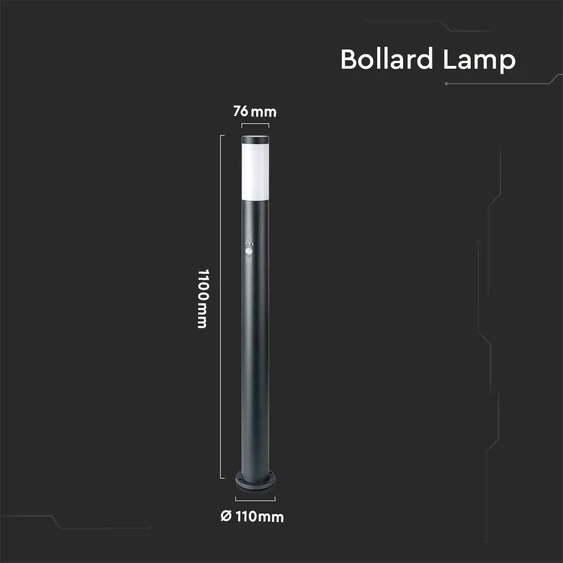 E27 Bollard Lamp 110CM With PIR Sensor Stainless Steel Body Grey IP44