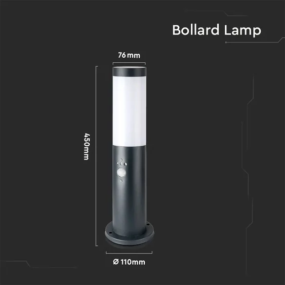 V-TAC kültéri, mozgásérzékelős antracit szürke állólámpa, 45 cm, E27 foglalattal - SKU 8965