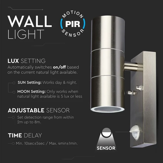 Wall Fitting GU10 With Sensor Steel Body 1 Way IP44