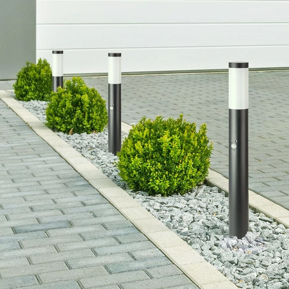 E27 Bollard Lamp 80CM With PIR Sensor Stainless Steel Body Black IP44