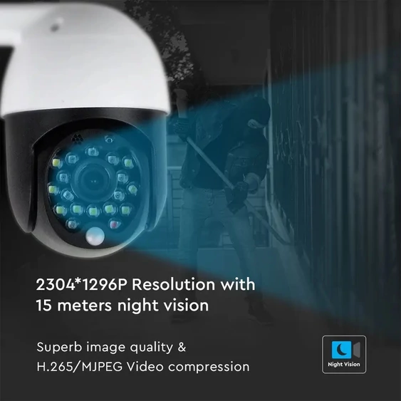 V-TAC kültéri PTZ WiFi IP kamera, 3MP, IP65 - SKU 8989