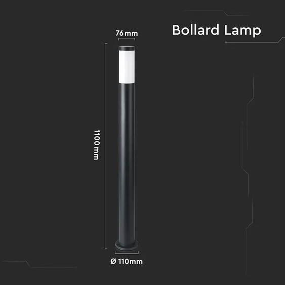 V-TAC kültéri, rozsdamentes acél, fekete állólámpa, 110 cm, E27 foglalattal - SKU 8594