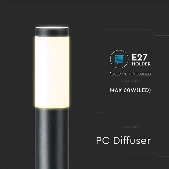 V-TAC kültéri, rozsdamentes acél, fekete állólámpa, 110 cm, E27 foglalattal - SKU 8594