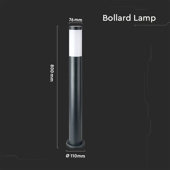 V-TAC kültéri, rozsdamentes acél, antracit szürke állólámpa, 80 cm, E27 foglalattal - SKU 8961