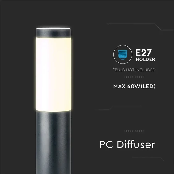 V-TAC kültéri, rozsdamentes acél, antracit szürke állólámpa, 80 cm, E27 foglalattal - SKU 8961