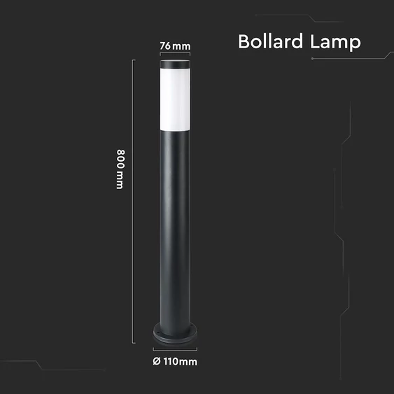 V-TAC kültéri, rozsdamentes acél, fekete állólámpa, 80 cm, E27 foglalattal - SKU 8978