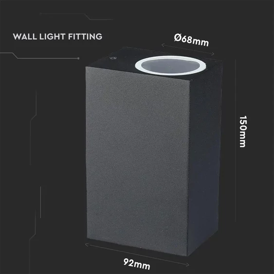 Wall Sleek Wall Fitting Aluminium Square Black 2Way IP44