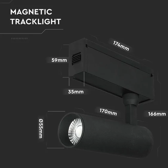 V-TAC LED állítható spotlámpa mágneses sínhez 15W CRI>90 UGR<19 természetes fehér - SKU 7967