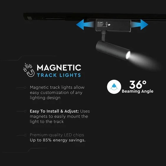 V-TAC LED állítható spotlámpa mágneses sínhez 15W CRI>90 UGR<19 természetes fehér - SKU 7967
