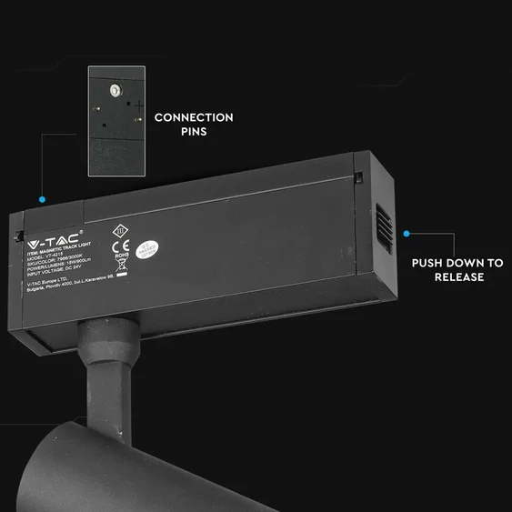 V-TAC LED állítható spotlámpa mágneses sínhez 15W CRI>90 UGR<19 természetes fehér - SKU 7967