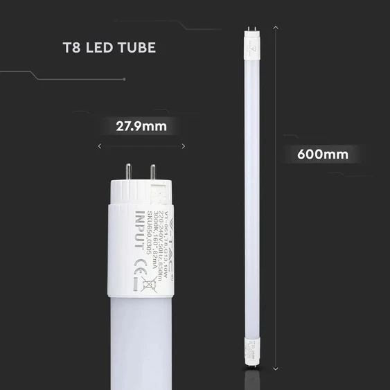 V-TAC PRO LED fénycső Samsung SMD-vel, 60cm T8 10W természetes fehér - SKU 651
