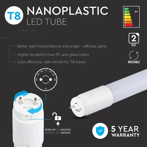 V-TAC PRO LED fénycső Samsung SMD-vel, 60cm T8 10W természetes fehér - SKU 651