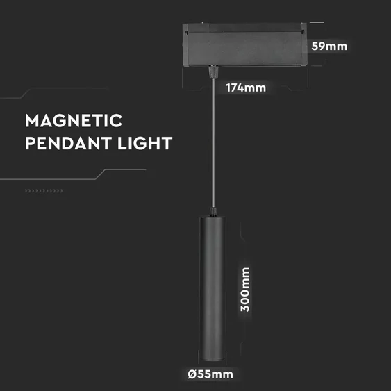 V-TAC LED függő spotlámpa mágneses sínhez 15W CRI>90 UGR<19 meleg fehér - SKU 7968