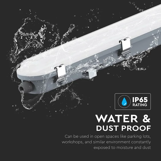 LED Waterproof Fitting M-SERIES 1500mm 48W 6400K Emergency Kit PC/PC SS Clip 120LM/W