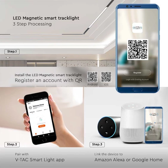V-TAC LED lineáris lámpa 48V mágneses Smart sínhez 12W, állítható színhőmérséklettel - SKU 6882