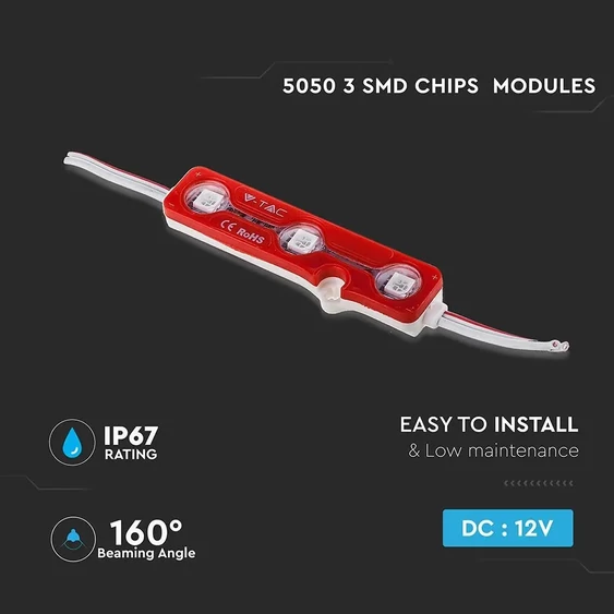 V-TAC LED modul 3db 5050 SMD chip piros - SKU 5117