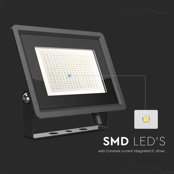 V-TAC F-széria LED reflektor 200W hideg fehér, fekete házzal - SKU 6734