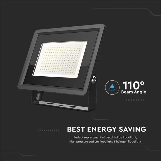V-TAC F-széria LED reflektor 200W hideg fehér, fekete házzal - SKU 6734