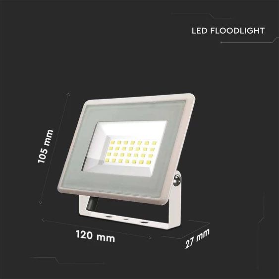 V-TAC F-széria LED reflektor 20W hideg fehér, fehér házzal - SKU 6742