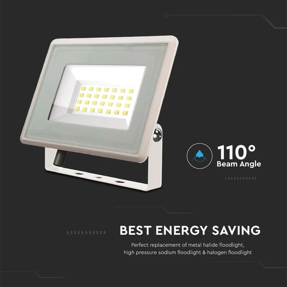 V-TAC F-széria LED reflektor 20W hideg fehér, fehér házzal - SKU 6742