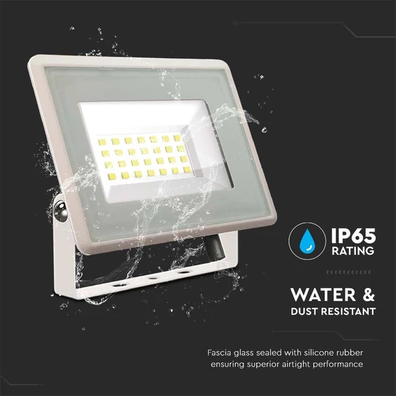 V-TAC F-széria LED reflektor 20W hideg fehér, fehér házzal - SKU 6742