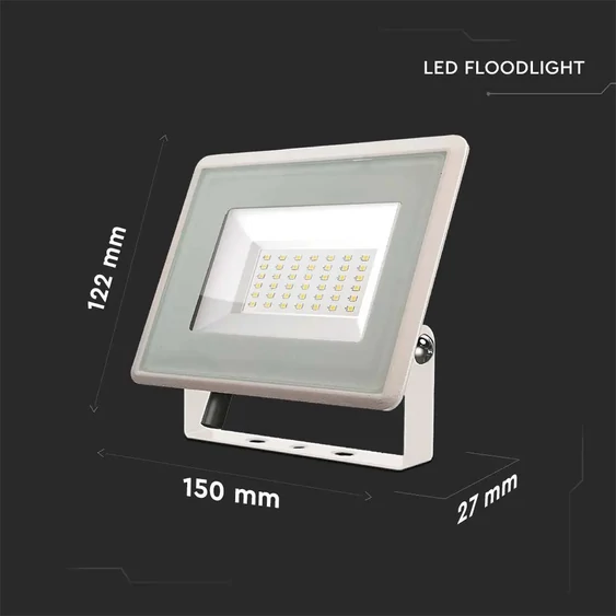 V-TAC F-széria LED reflektor 30W hideg fehér, fehér házzal - SKU 6748