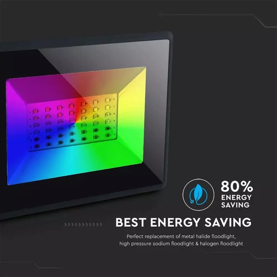 V-TAC LED reflektor 30W RGB, színváltós fényvető távirányítóval - SKU 5995