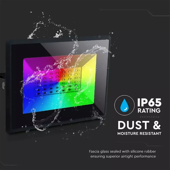 V-TAC LED reflektor 30W RGB, színváltós fényvető távirányítóval - SKU 5995