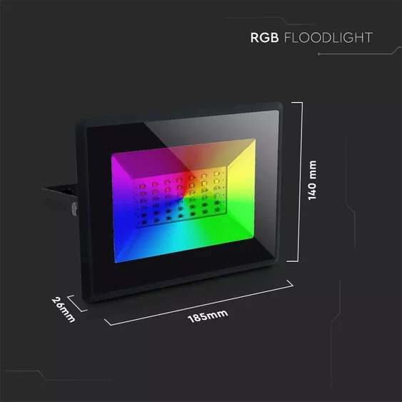 V-TAC LED reflektor 30W RGB, színváltós fényvető távirányítóval - SKU 5995