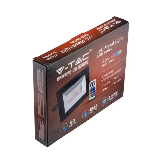 V-TAC LED reflektor 50W RGB, színváltós fényvető távirányítóval - SKU 5996