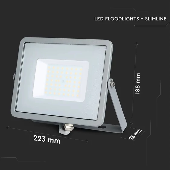 V-TAC LED reflektor 50W természetes fehér Samsung chip, szürke házzal - SKU 21464
