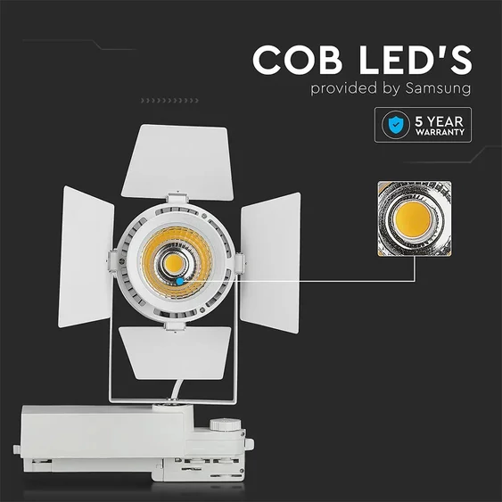 V-TAC LED sínes spotlámpa állítható 33W CRI>90 napfény fehér, fehér ház - SKU 370