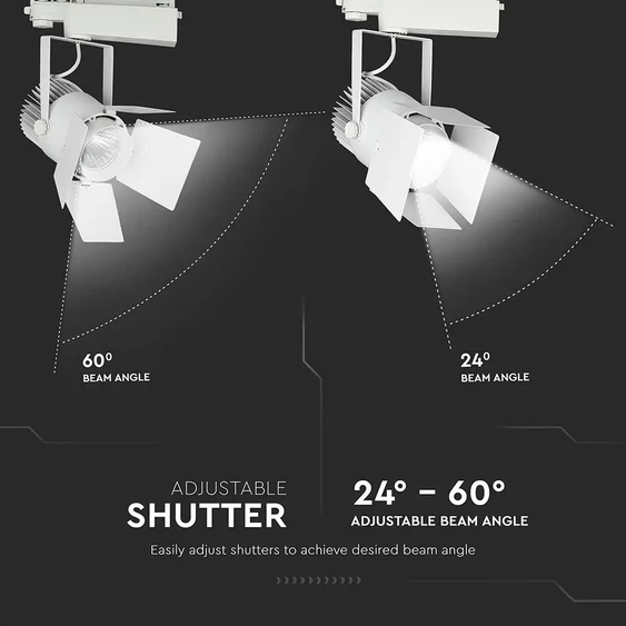 V-TAC LED sínes spotlámpa állítható 33W CRI>90 napfény fehér, fehér ház - SKU 370