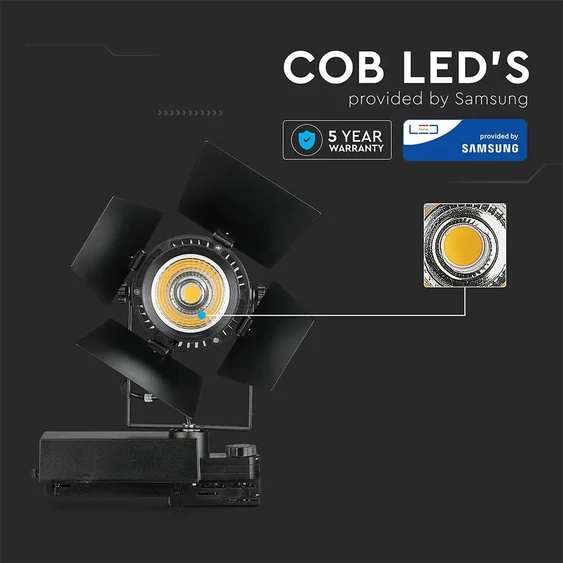 V-TAC PRO COB LED sínes színpadreflektor 33W CRI>90 meleg fehér - SKU 21371