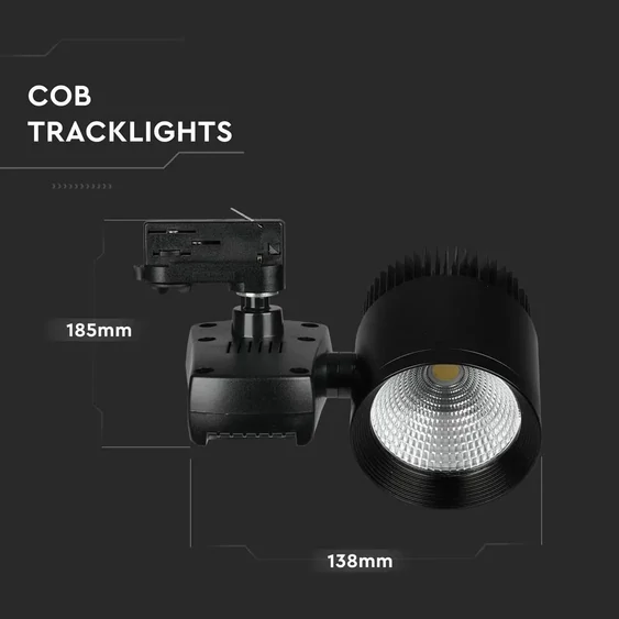 V-TAC LED sínes spotlámpa állítható 40W természetes fehér, fekete házzal - SKU 1192