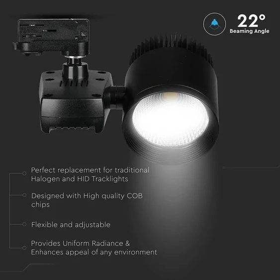 V-TAC LED sínes spotlámpa állítható 40W természetes fehér, fekete házzal - SKU 1192