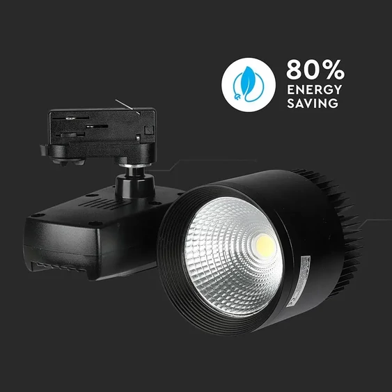 V-TAC LED sínes spotlámpa állítható 40W természetes fehér, fekete házzal - SKU 1192