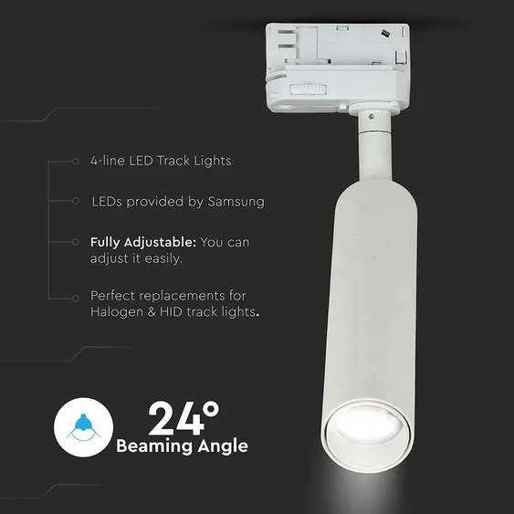 V-TAC LED sínes spotlámpa állítható 7W CRI>90 meleg fehér, fehér ház - SKU 350