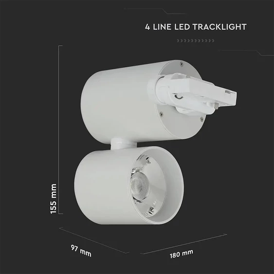 V-TAC LED sínes spotlámpa állítható CRI>95 15W hideg fehér, fehér házzal - SKU 1300