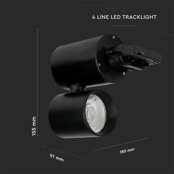 V-TAC LED sínes spotlámpa állítható CRI>95 15W hideg fehér, fekete házzal - SKU 1303