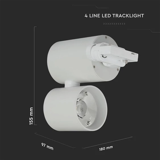 V-TAC LED sínes spotlámpa állítható CRI>95 15W meleg fehér, fehér házzal - SKU 1298