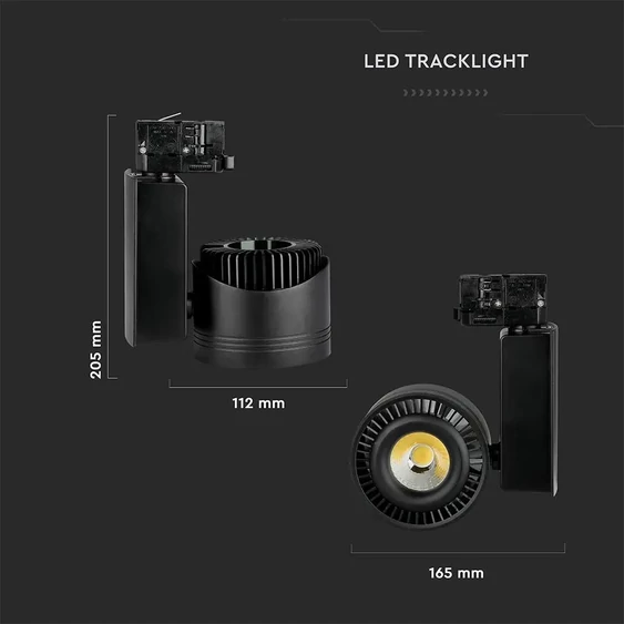 V-TAC LED sínes spotlámpa állítható CRI>95 33W napfény fehér, fekete házzal - SKU 1235