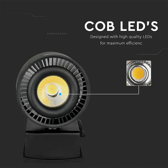 V-TAC LED sínes spotlámpa állítható CRI>95 33W napfény fehér, fekete házzal - SKU 1235