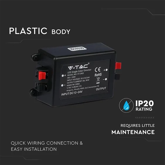 V-TAC LED szalag dimmer távirányítóval 12/24V - SKU 3300