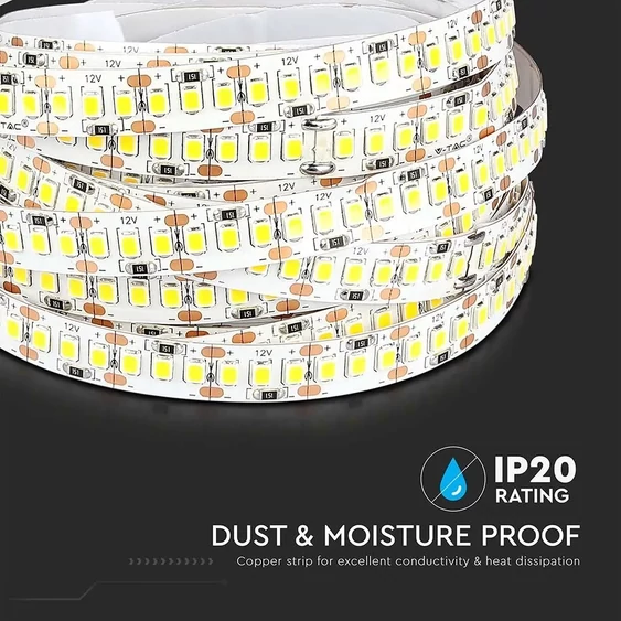 V-TAC LED szalag IP20 SMD 2835 chip 204 db/m hideg fehér, 100 Lm/W - SKU 212463